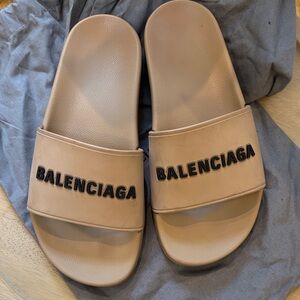 Balenciaga Beige Slide Pool Sandals